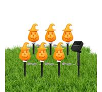 Halloween Pumpkin Stake Lights, Solar Powered Ground Light, 13.19x2.6x2.6 inches Orange Pathway Decoration Stakes with Display Stand for Yard, Lawn, Patio, Porch, Grave, Outdoor Halloween Decor