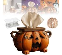 Halloween Pumpkin Tissue Box Holder, Scary Pumpkin Tissue Box Cover Decor with Eyes, Spooky Style Facial tissues Holder Spooky Will Give You a Scary Atmosphere for Bedroom, Kitchen