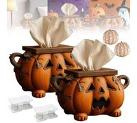 Halloween Pumpkin Tissue Box Holder, Scary Pumpkin Tissue Box Cover Decor with Eyes, Spooky Style Facial tissues Holder Spooky Will Give You a Scary Atmosphere for Bedroom, Kitchen