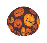 Halloween Pumpkin1 Bonnet de douche multi-scènes et multi-usages double couche imperméable et bonnet de cuisine, convient pour adultes, enfants, hommes et femmes.