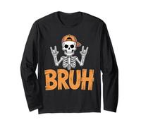 Halloween Punk Rock Skeleton Cool Rockers Skaters Bruh Manche Longue
