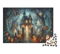 Halloween Puzzle 1000 Pièces en Papier Recyclé Nuit du château hanté pour Couples Relaxation Mentale Divertissement Familial Cadeau 38x26cm/1000pcs