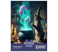 Halloween Puzzle 1000 Pièces pour Adultes Et Enfants The sorcière's Cat Jeu Éducatif Jouets Défi Activité Relaxante Cadeaux De Voyage 38x26cm/1000pcs