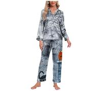 Halloween Pyjamas pour Femmes Shorts Ensemble de Pyjama Femme sur Le thème d Halloween, vêtements Nuit imprimés Mignons avec Pantalon, Confortables et élégants Body en Dentelle(Light Gris,M)