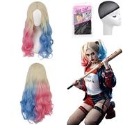 Halloween Quinn Perruque Cosplay: Accessoire Pour DéGuisement Femme Filles -Longue Bleu Et Rose OnduléS Longs BoucléS Carnaval Costume Party SoiréEs à ThèMe Film Cosplay Et Plus