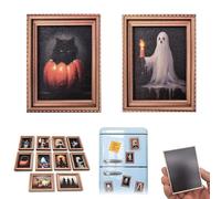 Halloween Refrigerator Magnets, Cute Ghost with Black Cat Pattern, Art Frame Refrigerator Magnets, for Fridge Car Office Cabinets Decor (2pcs-D)