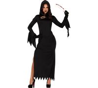 Halloween Robe à capuche meurtrière Robe longue noire Costume Apparence dramatique Charme lugubre Atmosphère magique Look effrayant, Taille : 42 - 44 (L) Couleur : Noir