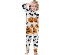 Halloween Robe Baseball Fille Parent Enfant Noël Assorti Famille Imprimés Pyjamas Siamois Ensembles À Capuche Barboteuse Fermeture Éclair Combinaison Loungewear (Enfants) Anglais(Orange,8 ans)