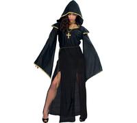 Halloween Robe de prêtresse Robe à capuche Costume Magie noire Gothique Sorcière Moyen-âge Vintage Rituel Cérémonie Mascarade Célébration Rêves, Taille : 42 - 44 (L) Couleur : Noir
