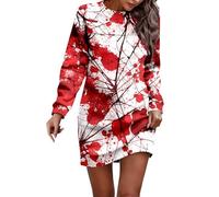 Halloween Robe Femme Crâne Imprimé Robe de Cocktail Soirée Vintage A-Line Robes Plissée au Genou Rétro Année 50s Pin-up Rockabilly Swing à Pois Festival Outfit Costume Halloween (Rouge #6, S)