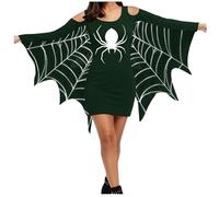 Halloween Robe Femme Crâne Imprimé Robe de Soirée Cocktail Chic pour Baptême Cérémonie Bal Mariage Mi-Longue avec Bretelles Summer Maxi Dresses for Women Costume Halloween Femme (Vert Foncé, L)