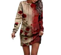 Halloween Robe Femme Imprimé Sang Robe Vintage Années 50 en Coton Extensible Robes de Cocktail Chic et Élégante Mariage Soirée Guinguette Long Dress for Women Halloween Costume Femme (Rouge #5, S)