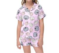 Halloween Robe Fille 5 Ans Anglais Pyjama Confortable à Manches Courtes pour Filles, Haut imprimé et Short Taille élastique Une Tenue décontractée la Maison. Robes Blouses Fillette(Violet,6 Ans)