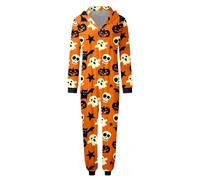 Halloween Robe Fille Rose 4 Ans Parent Enfant Noël Assorti Famille Imprimés Pyjamas Siamois Ensembles À Capuche Barboteuse Fermeture Éclair Combinaison Longue De Soirée Pour Petite(Orange,L)