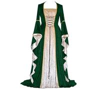 Halloween Robe Gothique Femme, Robe de Princesse Cosplay Médiévale Gothique Femme Style Rétro Longueur Sol Manches Trompette Robe Longue Élégante pour Costume Historique et Bal