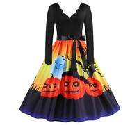 Halloween Robe Soirée Grande Taille Femmes à Manches Longues de Bal Robes Asymétrique(Orange,M)