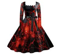 Halloween Robes Coupe Droite Costumes d pour Femmes Robe évasée à imprimé Sanglant Tunique sans Manches de Cocktail invité Mariage Ethniques(Brick Rouge,XXL)