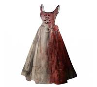 Halloween Robes pour Les Femmes, MéDiéVal pour Femmes Robe Maxi sans Manches éPaule Froide Steampunk Robe Corset Bloody Imprimer VêTements Gothiques Corset Robe Victorienne d'halloween Robe Party