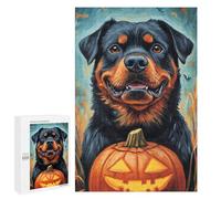 Halloween Rottweiler Pumpkin Art Print Puzzle 1000 Pièces Educa Jouet en Bois Cadeau Unique Décoration Intérieure Jeu Éducatif Challenge Toy Adultes Et Enfants À Partir De 14 Ans 1000 PCS