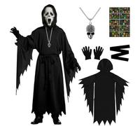 Halloween Scream Costume Enfants, Déguisement Scream avec Masque Ghostface, Scary Movie Costume, Effrayant Reaper Costume pour Halloween, Carnaval, Mascarade, Soirée d'Horreur pour Enfants 12-14/XL