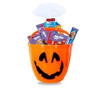 HALLOWEEN | Seau citrouille avec Assortiment de 40 chocolats Milka favourites et 4 biscuits pocket Milka, Lu, Oreo pour un chasse aux fantômes réussie