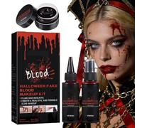 Halloween Set de Faux Sang 3-en-1 - Faux Sang Halloween Liquide, Spray & Plasma Coagulé pour un Maquillage Effets Spéciaux Saisissant, Faux Sang Halloween, Lavable, Idéal Vampire et Cosplay