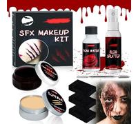 Halloween Set de Faux Sang, 8 Pcs Kit de Maquillage pour Cicatrices avec Cire pour Cicatrice, Spray de Faux Sang, Faux Sang Coagulé etc, adapté au Maquillage Halloween, Zombie, Vampire, Cosplay