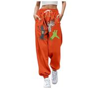 Halloween Short Rose Satin Pantalon de survêtement Taille Haute élastique à Lacets pour Femme, imprimé Halloween, Automne et Hiver, Style athlétique décontracté Cuir Compatible(Orange,XXL)
