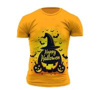 Halloween Shorts Décontractés Habillés pour Hommes T-Shirt de Sport Ample à Manches Courtes Hommes, imprimé Citrouille d 3D, 2025 Petit(Orange,M)