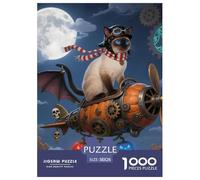 Halloween- Siamais Cat Puzzle 1000 Pièces Chat Domestique - Challenge Zen, Carte Géographique À Assembler, Poster Inclus, Cadeau Éducatif, 38x26cm/1000pcs