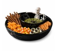 Halloween Skeleton Chip and Dip Serving Bowl Skull Dishes Spooky Salsa | Gothic Ceramic Snack Platter Bowls, Decorative Party Tray Candy Dish Plates for Eating Fruit Crackers Nuts(Black - 1pc)