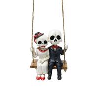 Halloween Skeleton Couple, Swinging Figurine Decor, Spooky Hanging Ornament, Rope Swing Display Feature, Perfect for Porch Eaves Patio Window Kitchen or Workplace Setup 2.76x2.09x3.31 Inches
