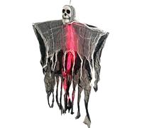 Halloween Skeleton Flying Ghost, LED Animated Lighted Prop, Glowing Levitation Feature, Floating Decoration with Fog Effect for Garden Decor, Yard Haunts, Masquerade Balls, Classroom Parties, 80x61cm