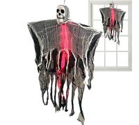 Halloween Skeleton Flying Ghost, Lighted Hanging Prop Fog Effect, Spooky Floating Ornament, Animated Scary Decor Lights and Smokes, for Yard, Garden, Courtyard, Classroom, Carnival, 80x61cm Multicolor