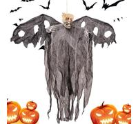 Halloween Skeleton Ghost Decorations, Hangable Scary Props, Glowing Eye Haunted Decor, Horror Theme Accessories, Indoor Outdoor Porch Yard Escape Room Party Setup 47.24x47.24x4.72 inches