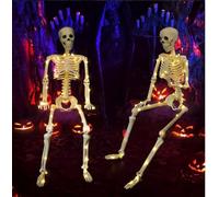 Halloween Skeleton with LED, Light up Pose Stay Skeleton, Life Size Human Skeleton with Full Body Movable Posable Joints Skeleton, for Yard Haunted House Props