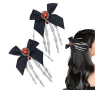 Halloween Skull Hair Clips - 2pc Red Gem Bow Hand Bone Hairpins
