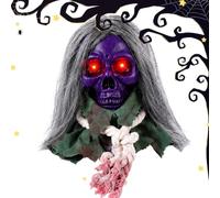 Halloween Skull with Light Up Red Eyes Scary Sound Activated Animated