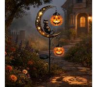 Halloween Solar Garden Stake Light with Hanging Pumpkin and Black Cat，A