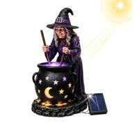 Halloween Solar Lights Halloween Witch Figurine with Cauldron Glowing