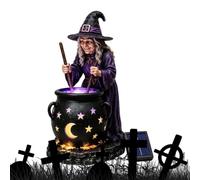 Halloween Solar Lights | Halloween Witch Figurine With Glowing Cauldron