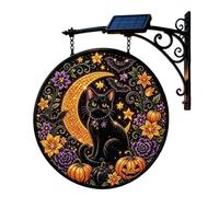 Halloween Solar Lights, Hangable Black Cat and Solar Moon Wall Lamp, 20cm