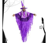 Halloween Sorcière Accrochable,Sorcière Suspendable Grandeur Nature Qui Parle - Activation Sonore Yeux Lumineux Décor Effrayant pour Fête Jardin Maison Hantée Pelouse Porche