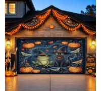 Halloween Sorcière Amphibien et chapeau de chat pour porte de garage 397 x | Chapeaux de sorcière, drapeau de porte de garage, jack-o'-lanternes, mites, atmosphère nocturne magique