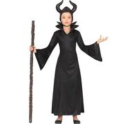 Halloween Sorcière Costume Magie Noire Cape Cornes Bandeau Enfant Tenue Design Mystique Pour les fans de cinéma Fête de Mardi Gras Atmosphère effrayante, Taille : 98/104 Couleur : Noir