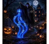 Halloween Soul Harvester Animated Garden Light, Glowing Ghost | Solar Powered Grim Reaper Lawn Stake with Flowing Blue LED Soul Effect,Waterproof Spooky Light for Yard, Pathway & Graveyard