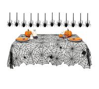 Halloween Spider Table Runner 54x72 Inches cTablwecloth with Spiders | Halloween Black Lace Table Runner for Movie Ncigwht Masquerade Escape Room Kitchen Party Homeowners