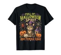 Halloween Spirit Female Rage Witch Cat Spooky Season T-Shirt