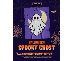 Halloween Spooky Ghost C2C Blanket Crochet Pattern | Corner-to-Corner Trick or Treat Afghan | Step-by-Step Color Blocks, Written Instructions, 3 Yarn Weight Calculations, 70x90 Square Blank Grid Paper