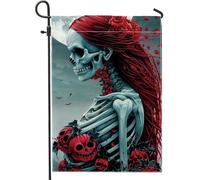 Halloween Squelette Jardin Drapeau Roses Rouges Et Noires Gothique Décoration De La Maison Drapeaux De Jardin Pleine Lune Patio Fête Décoration De Pelouse Extérieure 30,5 x 45,7 cm